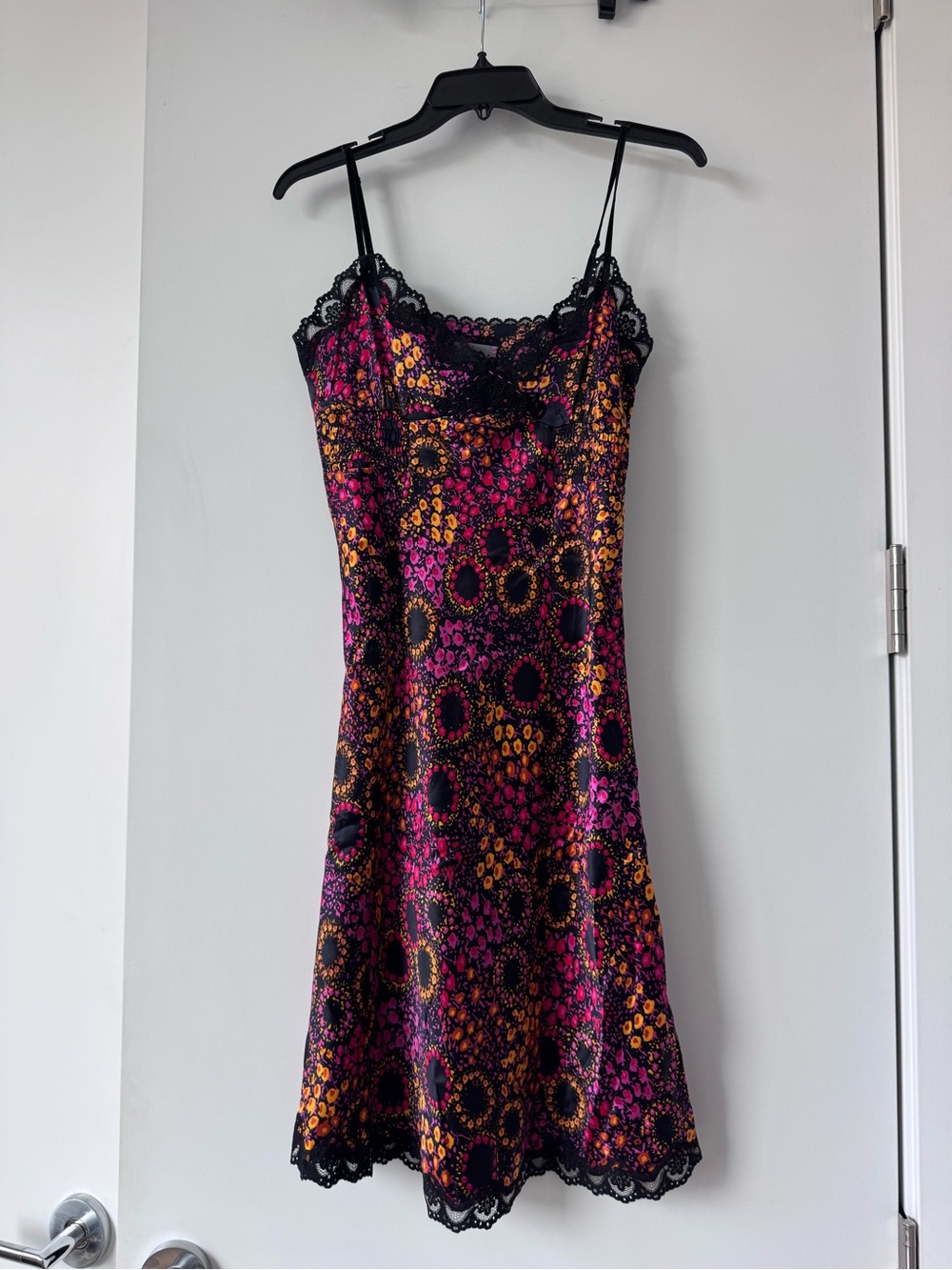Free People Lace-Trim Slip Dress in Fuchsia and Orange